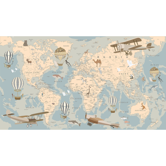 Carta da parati panoramica per bambini - Mappa del mondo