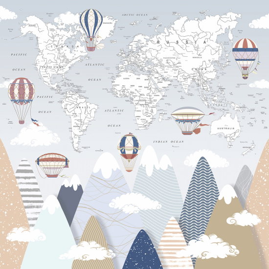 Carta da parati panoramica per bambini - Mappa del mondo