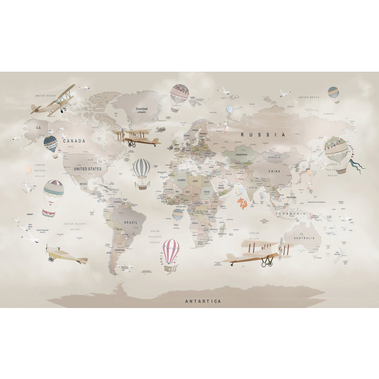 Carta da parati panoramica per bambini - Mappa del mondo