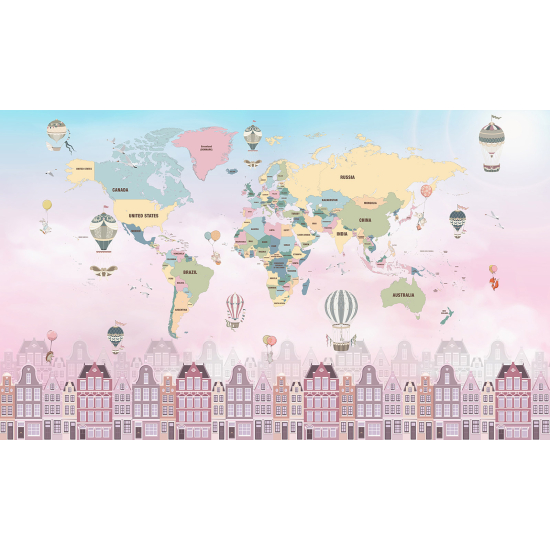 Carta da parati panoramica per bambini - Mappa del mondo
