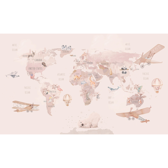 Carta da parati panoramica per bambini - Mappa del mondo