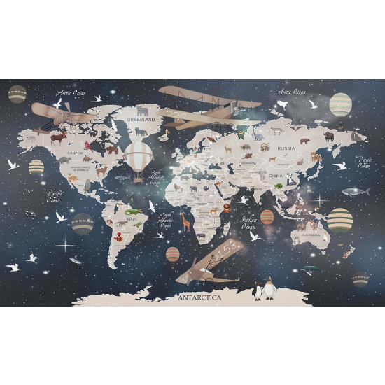 Carta da parati panoramica per bambini - Mappa del mondo
