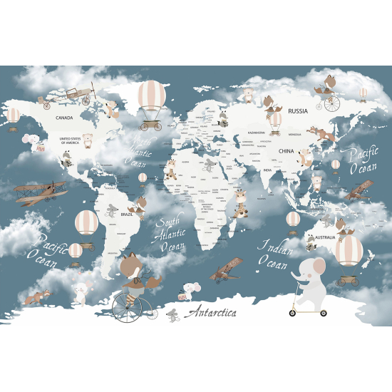 Carta da parati panoramica per bambini - Mappa del mondo