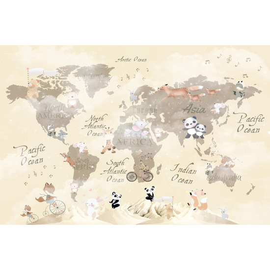 Carta da parati panoramica per bambini - Mappa del mondo