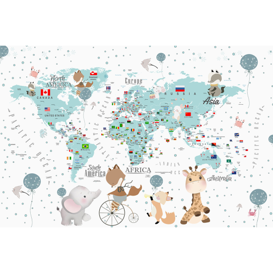 Carta da parati panoramica per bambini - Mappa del mondo