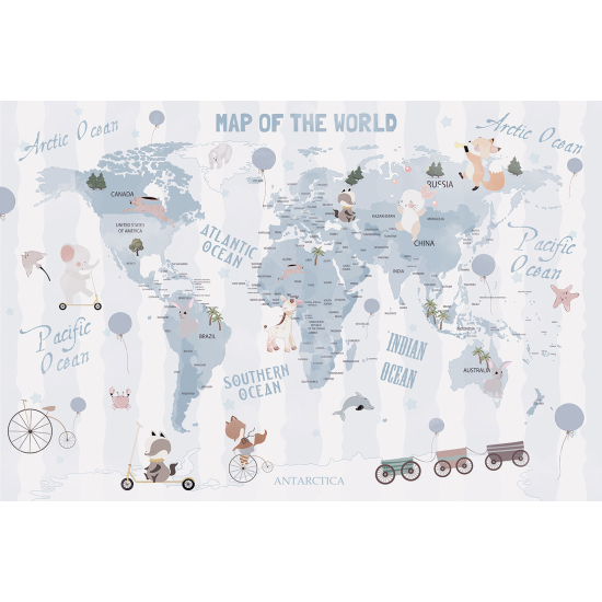 Carta da parati panoramica per bambini - Mappa del mondo