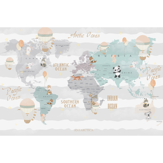 Carta da parati panoramica per bambini - Mappa del mondo