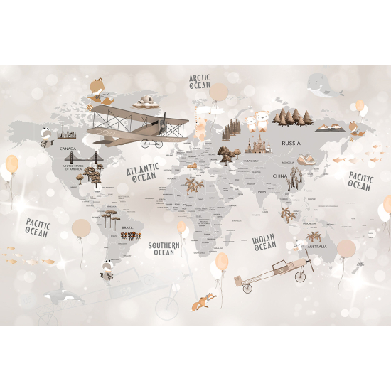 Carta da parati panoramica per bambini - Mappa del mondo