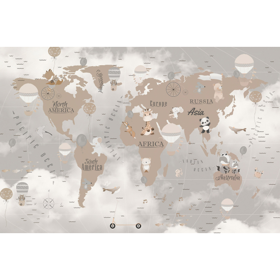 Carta da parati panoramica per bambini - Mappa del mondo