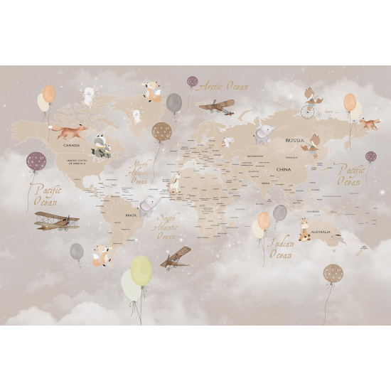 Carta da parati panoramica per bambini - Mappa del mondo