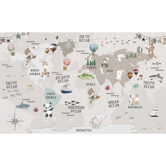Carta da parati panoramica per bambini - Mappa del mondo