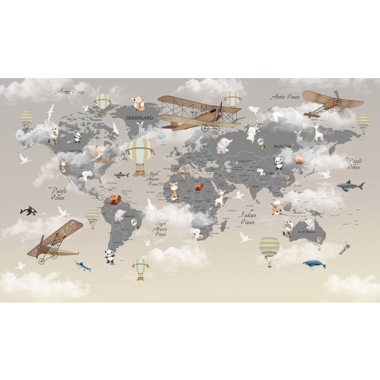 Carta da parati panoramica per bambini - Mappa del mondo