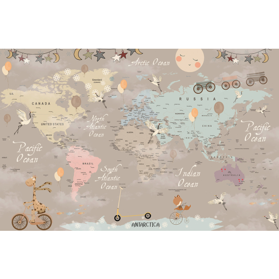 Carta da parati panoramica per bambini - Mappa del mondo