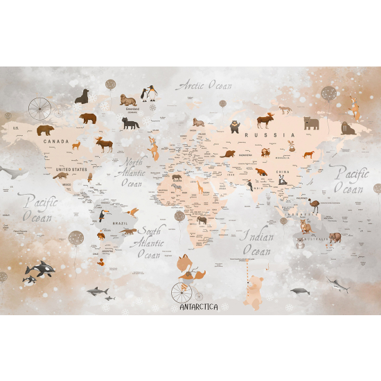 Carta da parati panoramica per bambini - Mappa del mondo