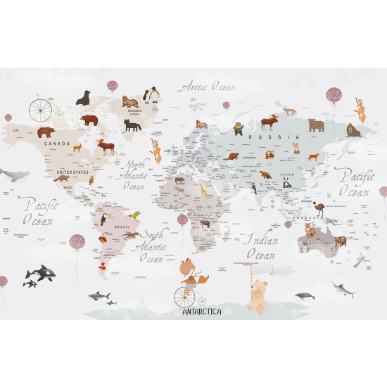 Carta da parati panoramica per bambini - Mappa del mondo