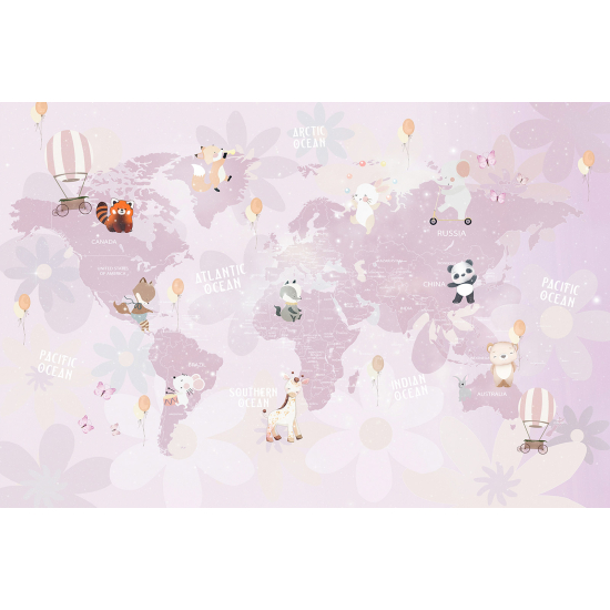 Carta da parati panoramica per bambini - Mappa del mondo