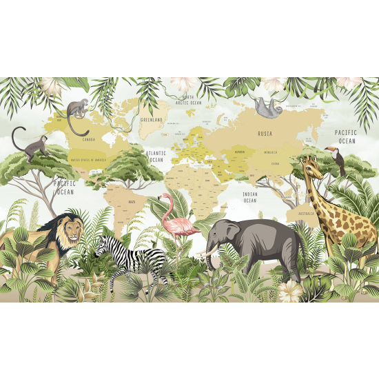 Carta da parati panoramica per bambini - Mappa del mondo