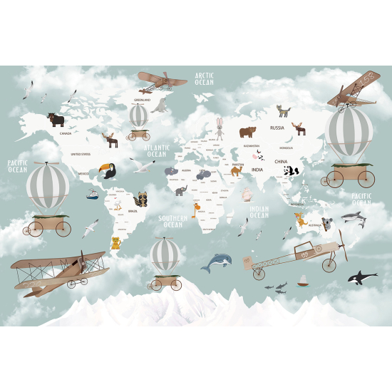 Carta da parati panoramica per bambini - Mappa del mondo