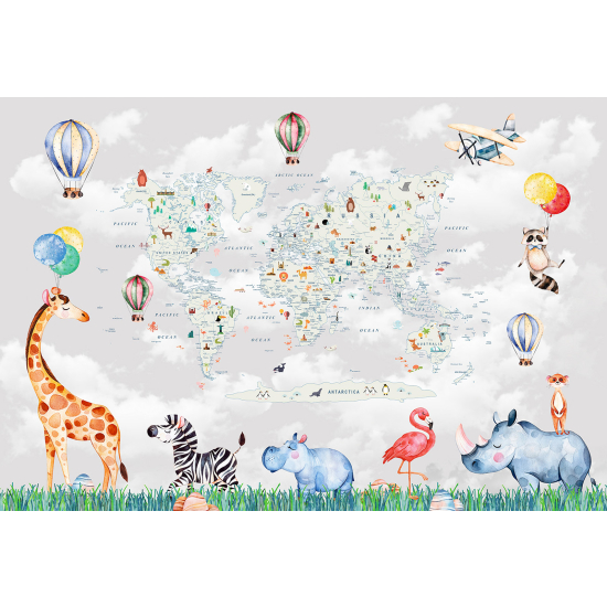 Carta da parati panoramica per bambini - Mappa del mondo