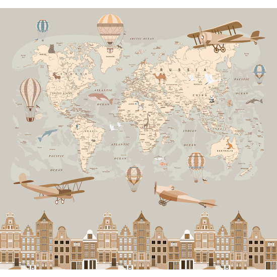 Carta da parati panoramica per bambini - Mappa del mondo