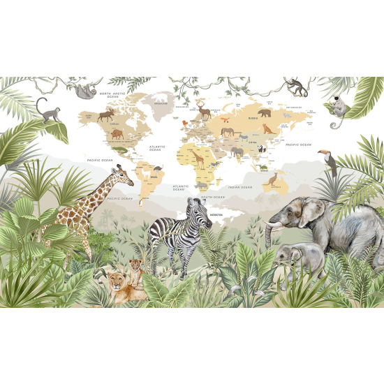 Carta da parati panoramica per bambini - Mappa del mondo