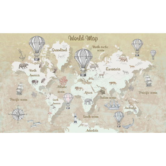 Carta da parati panoramica per bambini - Mappa del mondo