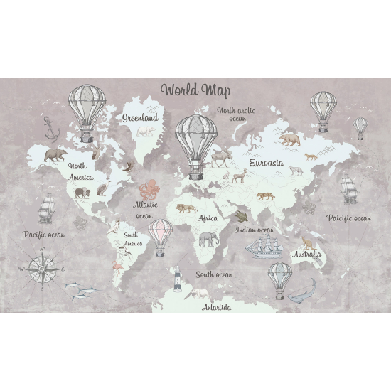 Carta da parati panoramica per bambini - Mappa del mondo