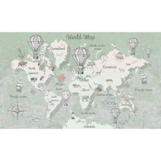 Carta da parati panoramica per bambini - Mappa del mondo