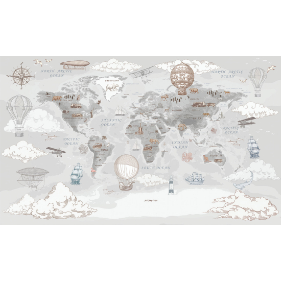 Carta da parati panoramica per bambini - Mappa del mondo