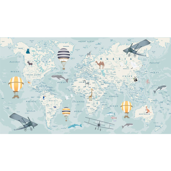 Carta da parati panoramica per bambini - Mappa del Mondo per Bambini