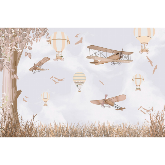 Carta da parati panoramica per bambini - Mongolfiere Aerei