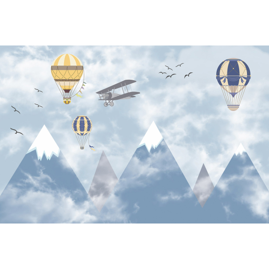 Carta da parati panoramica per bambini - Mongolfiere Aereo