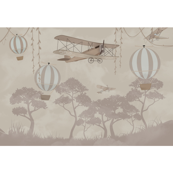 Carta da parati panoramica per bambini - Mongolfiere Aereo