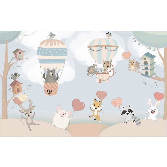 Carta da parati panoramica per bambini - Mongolfiere Animali