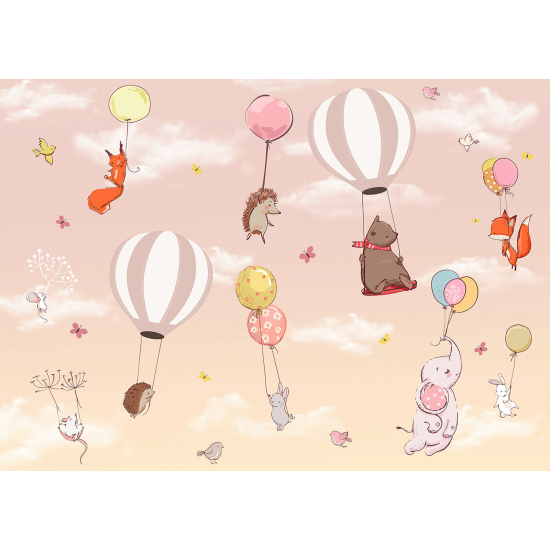 Carta da parati panoramica per bambini - Mongolfiere Animali