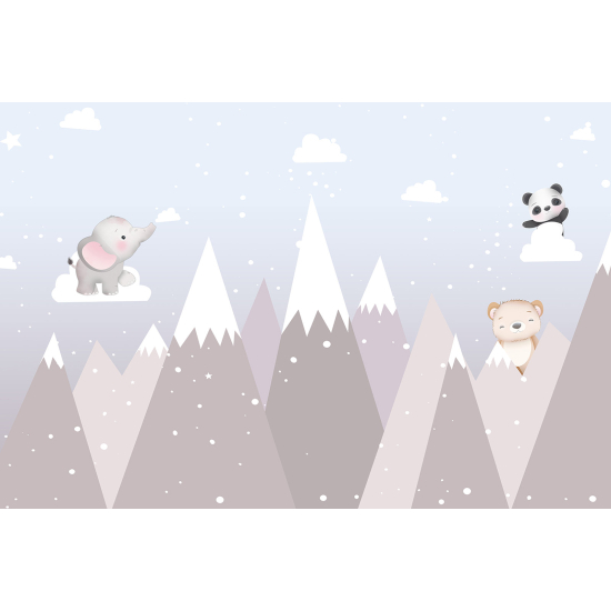 Carta da parati panoramica per bambini - Montagne Animali