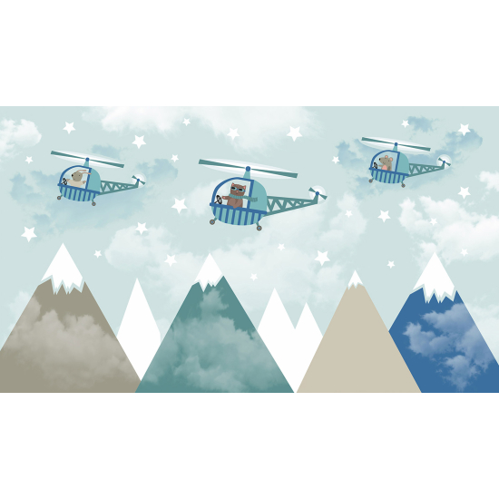 Carta da parati panoramica per bambini - Montagne Elicotteri