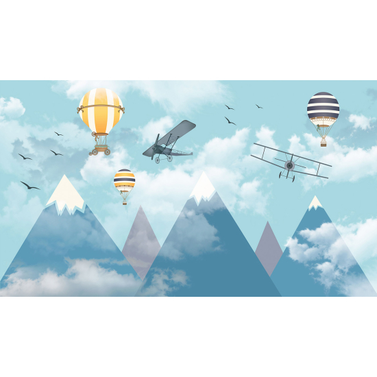 Carta da parati panoramica per bambini - Montagne Mongolfiere