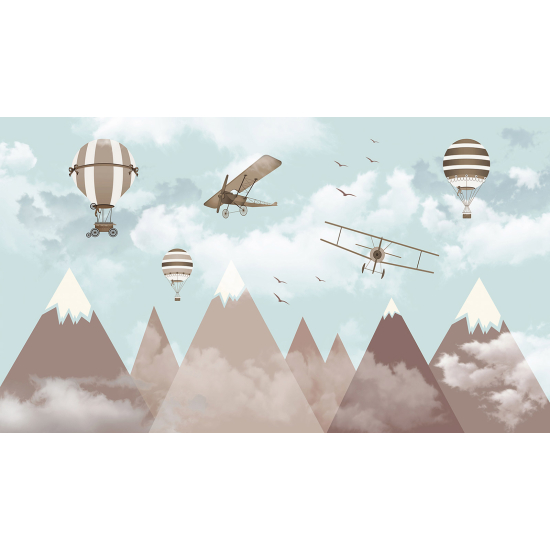 Carta da parati panoramica per bambini - Montagne Mongolfiere