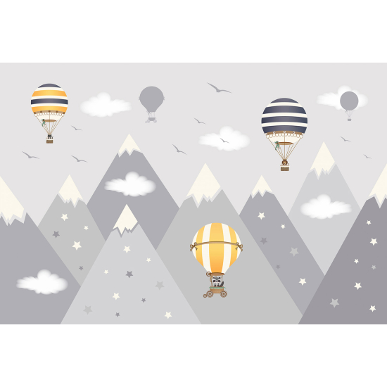 Carta da parati panoramica per bambini - Montagne Mongolfiere
