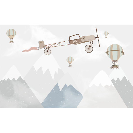 Carta da parati panoramica per bambini - Montagne Mongolfiere