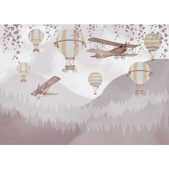 Carta da parati panoramica per bambini - Montagne Mongolfiere