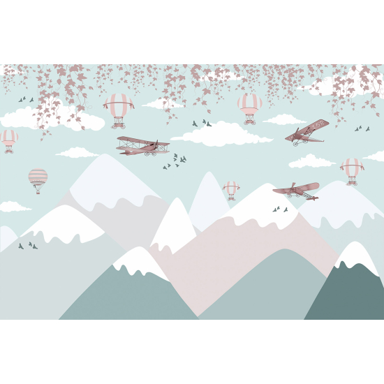 Carta da parati panoramica per bambini - Montagne Mongolfiere