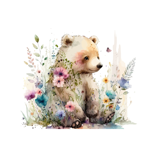 Carta da parati panoramica per bambini - Orsetto Fiori