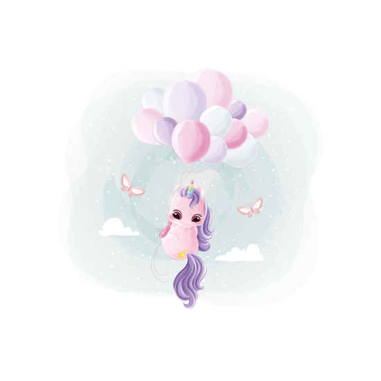 Carta da parati panoramica per bambini - Palloncini Unicorno
