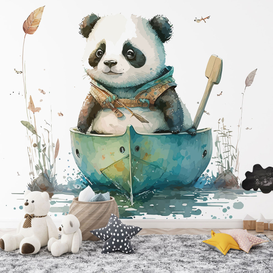 Carta da parati panoramica per bambini - Panda barca