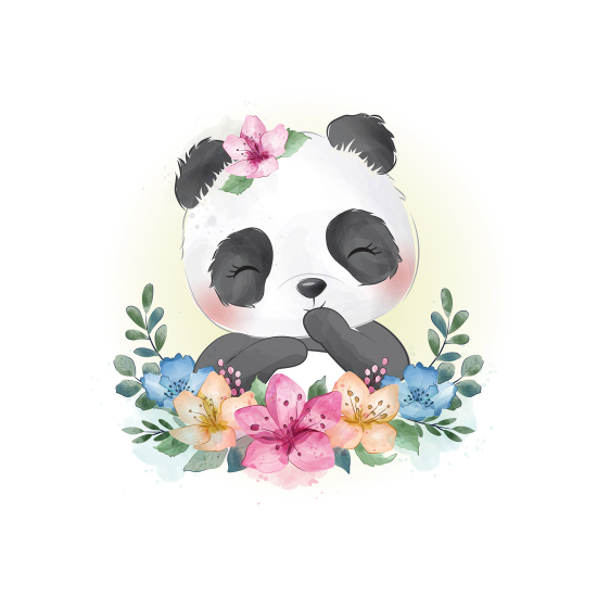 Carta da parati panoramica per bambini - Panda Fiori