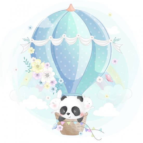 Carta da parati panoramica per bambini - Panda Mongolfiera