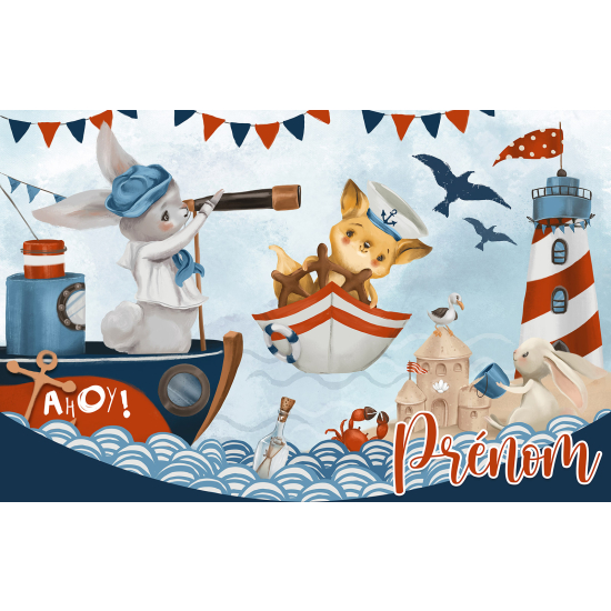 Carta da parati panoramica per bambini personalizzato - Animali Marini