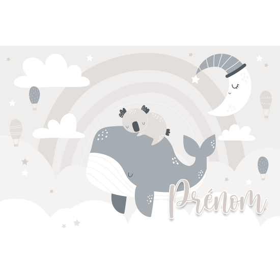 Carta da parati panoramica per bambini personalizzato - Balena Koala